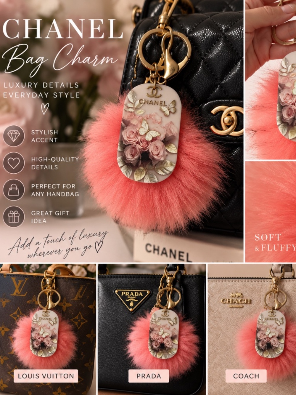 Pom Pom Floral Bag Charm Keychain